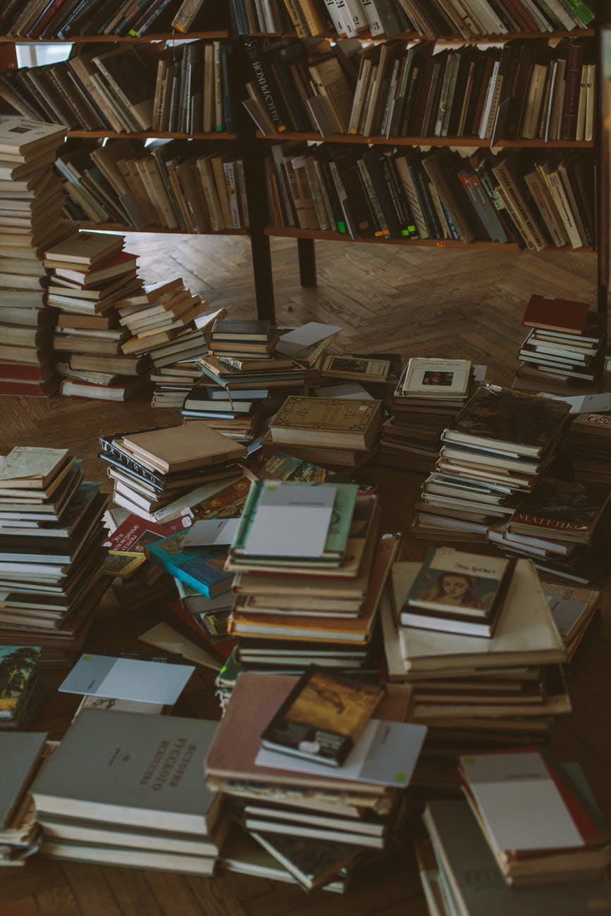 books on brown wooden shelf